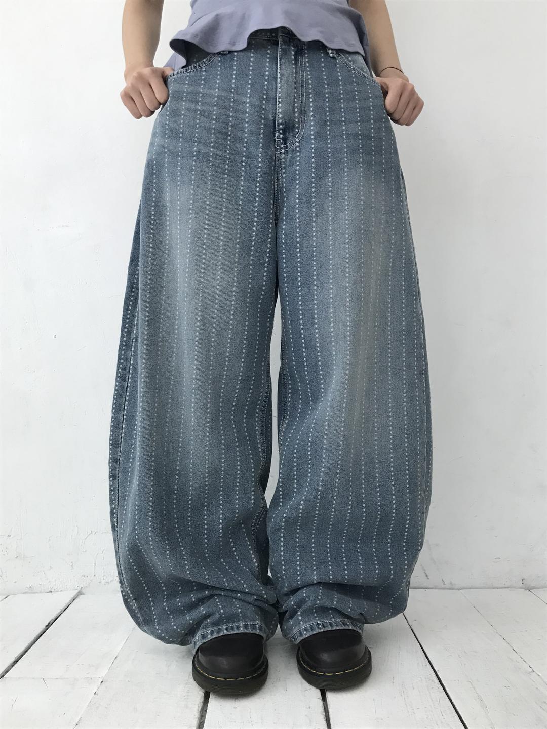 Star stripe wide denim pants