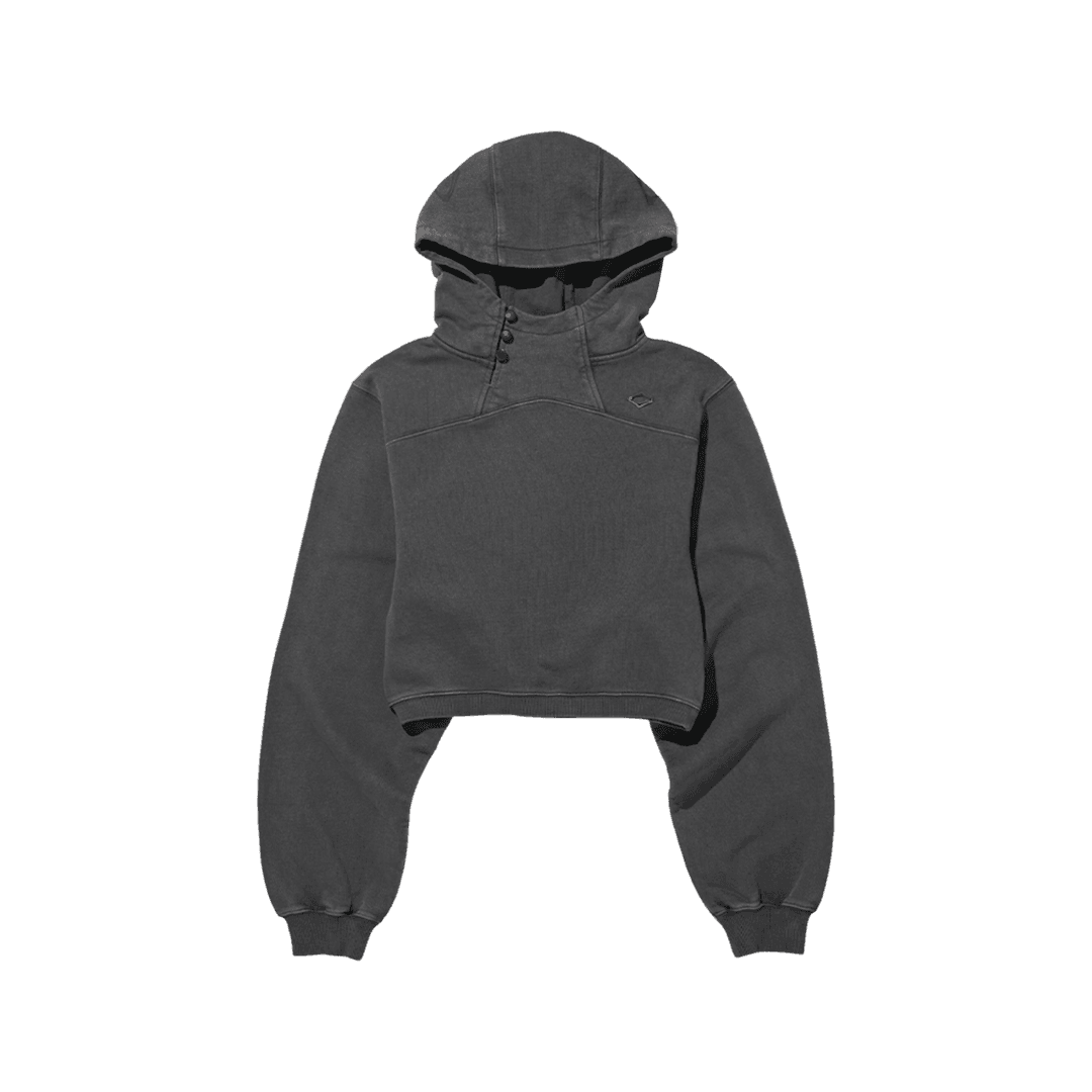 (W) Mischief Side Button Up Crop Hoodie Washed Charcoal