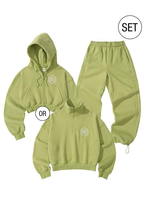 [WOMEN][SET] CROP HOODIE or HALF ZIP-UP SET UP_LIGHT GREEN