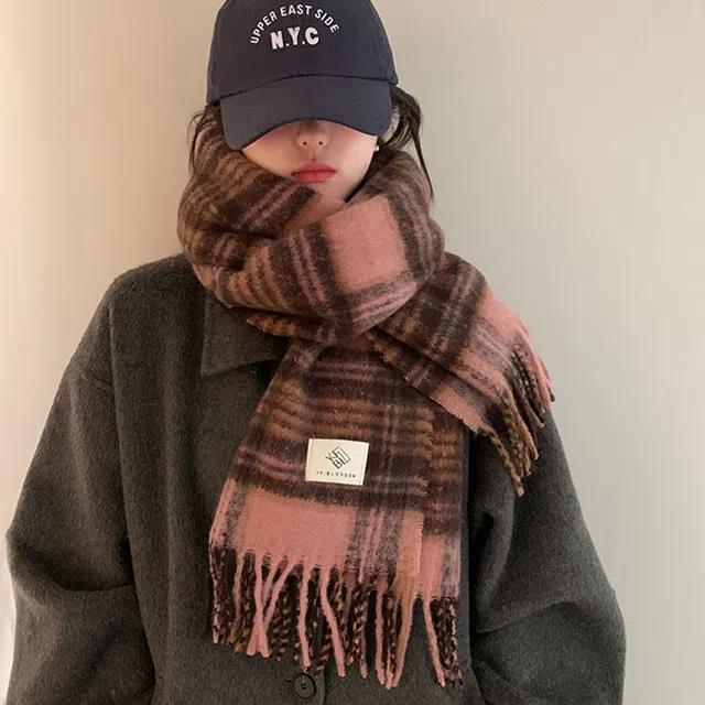 핑카 체크 모헤어 수술 프린지 머플러 목도리 (3color)