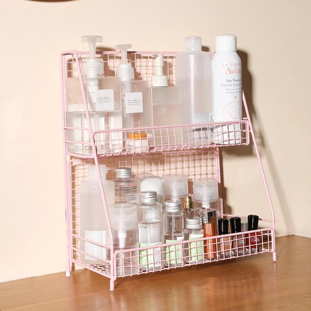 2단 핑크 철제 선반 와이어 책상위선반 메쉬 미니 선반 300 400