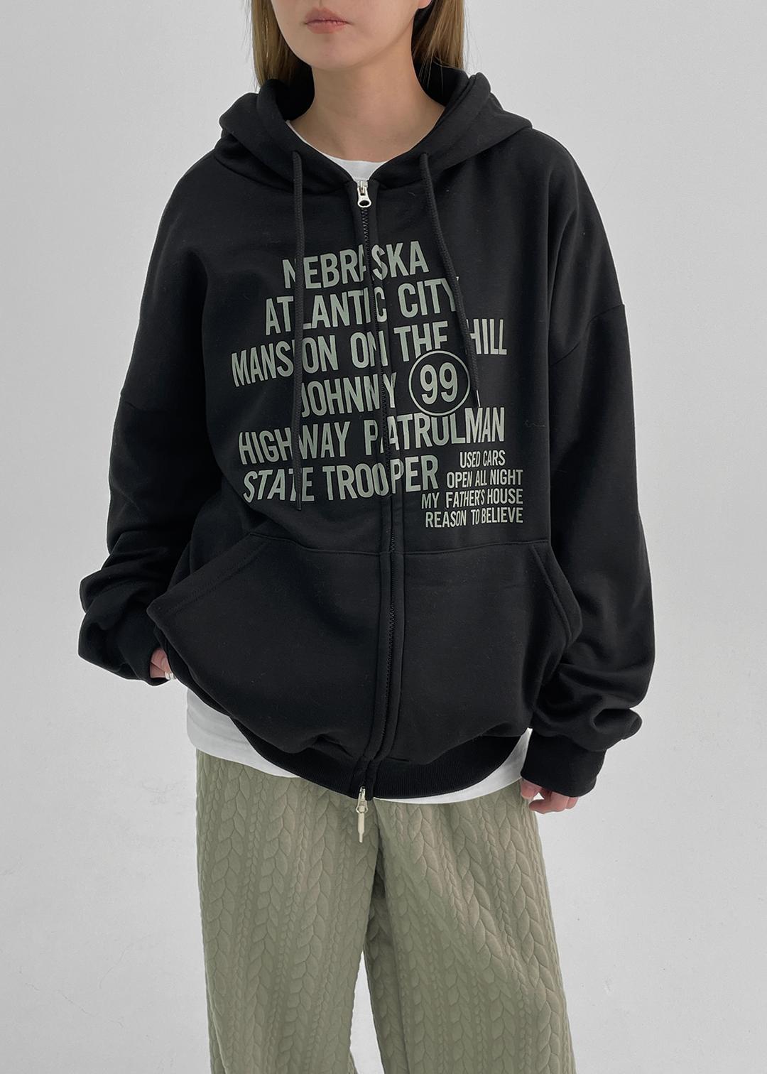 블랙업 (UNISEX) 마케 기모 투웨이 프린팅 후드집업