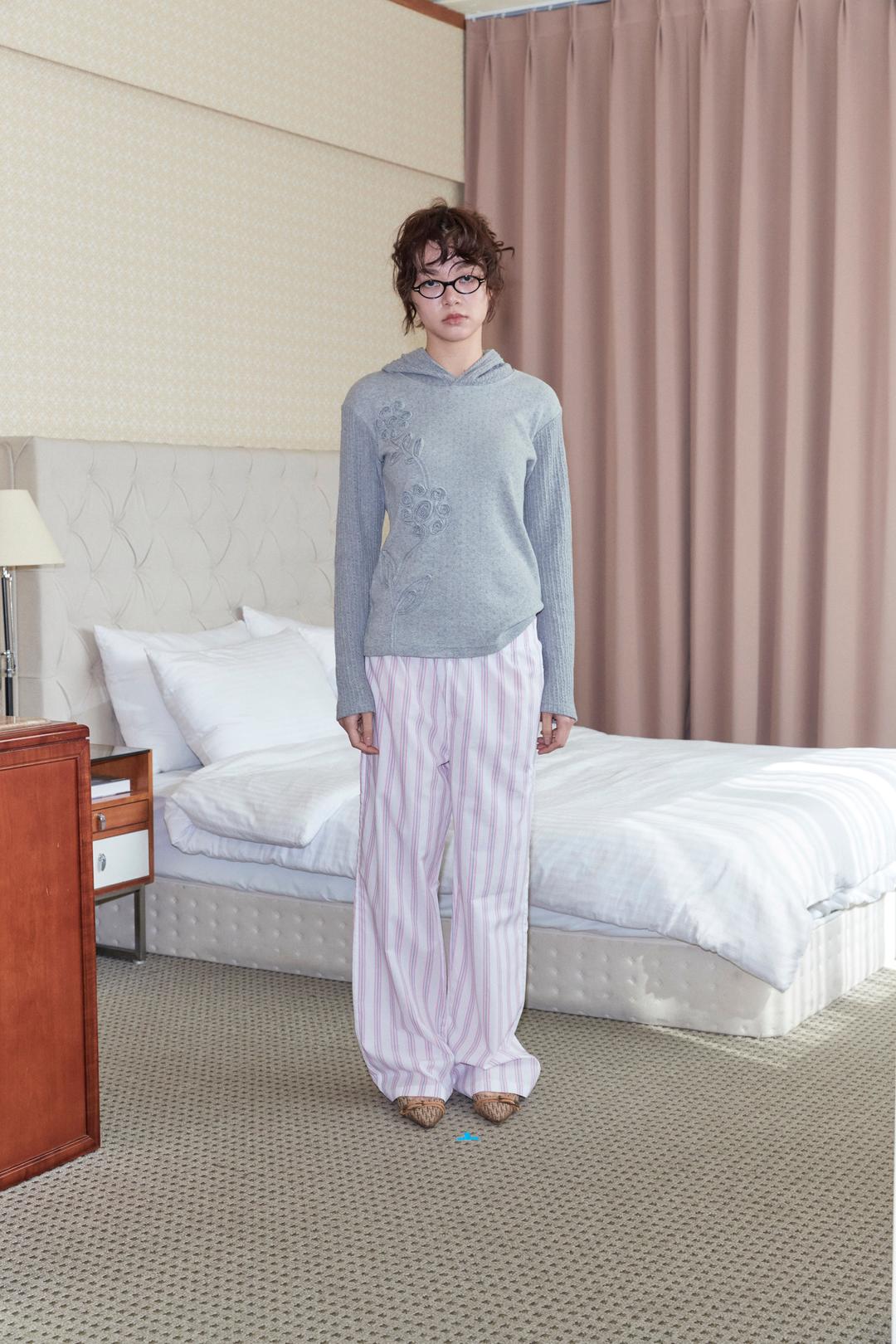 flower knit slim hoodie_ grey (3월 11일 순차발송)