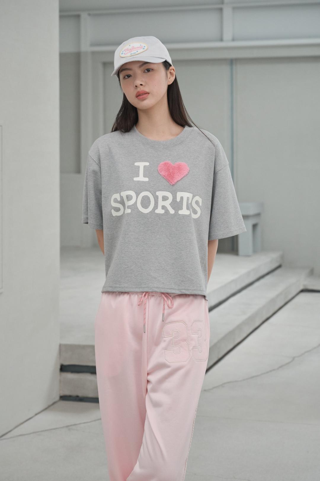 I ♥ SPORTS Cropped T-shirt (MELANGE GREY)