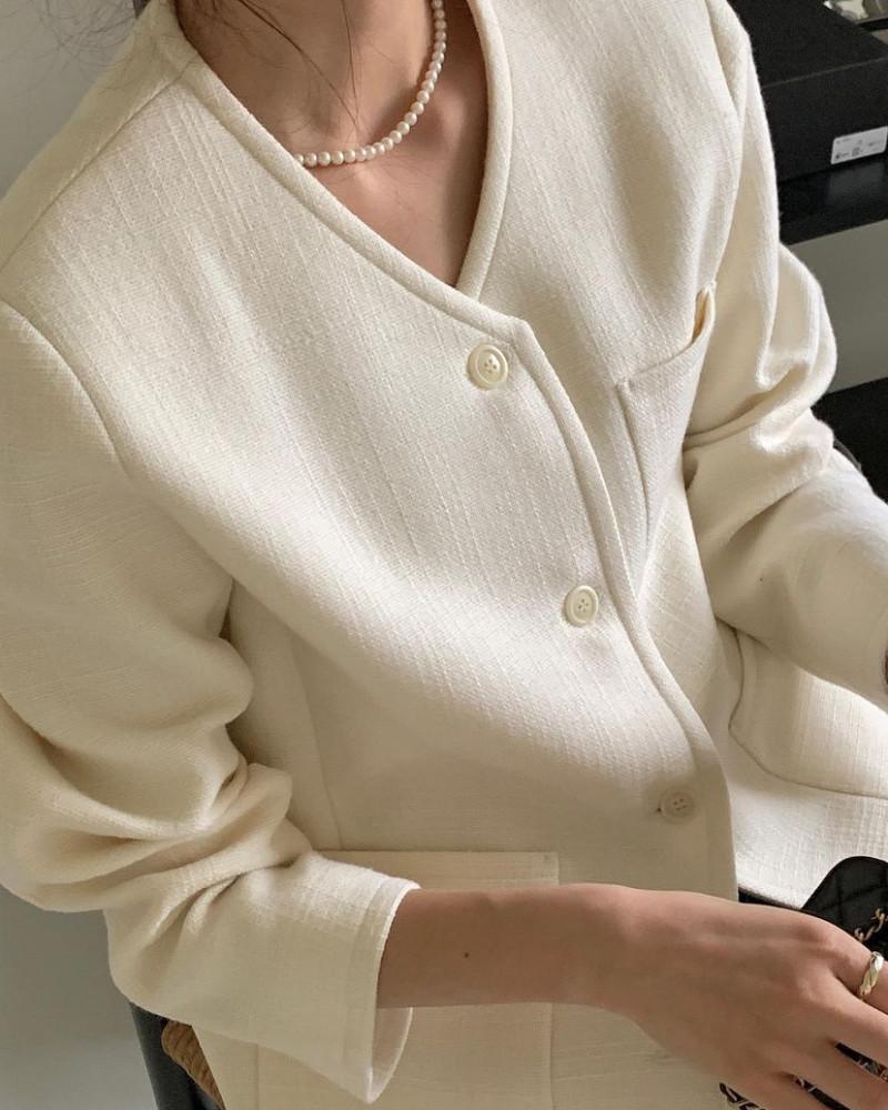 Feb11 페브러리 스테디 자켓 노카라 울 브이넥 jk (3 color)