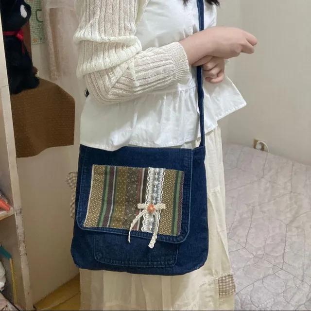 ❤️사은품증정❤️(레몬딸기 단독)자체제작 인기!! 빠른배송 빈티지 모리걸 데님가방 크로스백 빈티지패치
