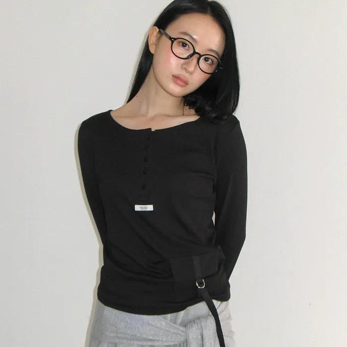 STRAP POCKET HENRYNECK LONG SLEEVE BLACK