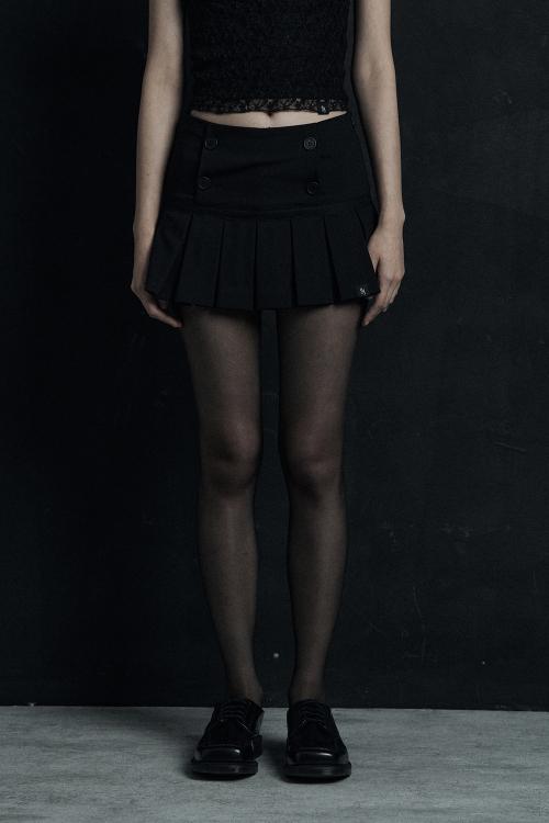 BUTTON LACE PLEATED SKIRT BLACK