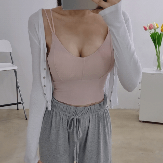 [1+1할인] 딥브이 어깨 두줄 캡내장 브라렛 4색