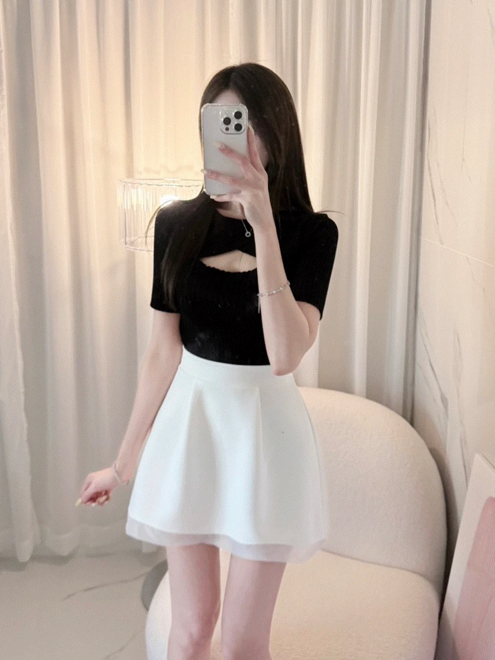 [속밴딩] 세미 시스루 핀턱 스커트