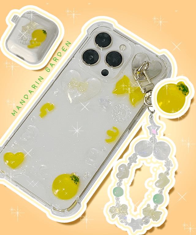 [전기종] 상큼 만다린 오렌지 감귤 가든 키링 SET🍊 레진 아이폰 갤럭시 폰케이스 비즈 스트랩 핸드폰줄