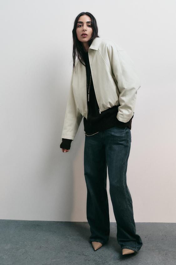 페이크 레더 봄버 재킷