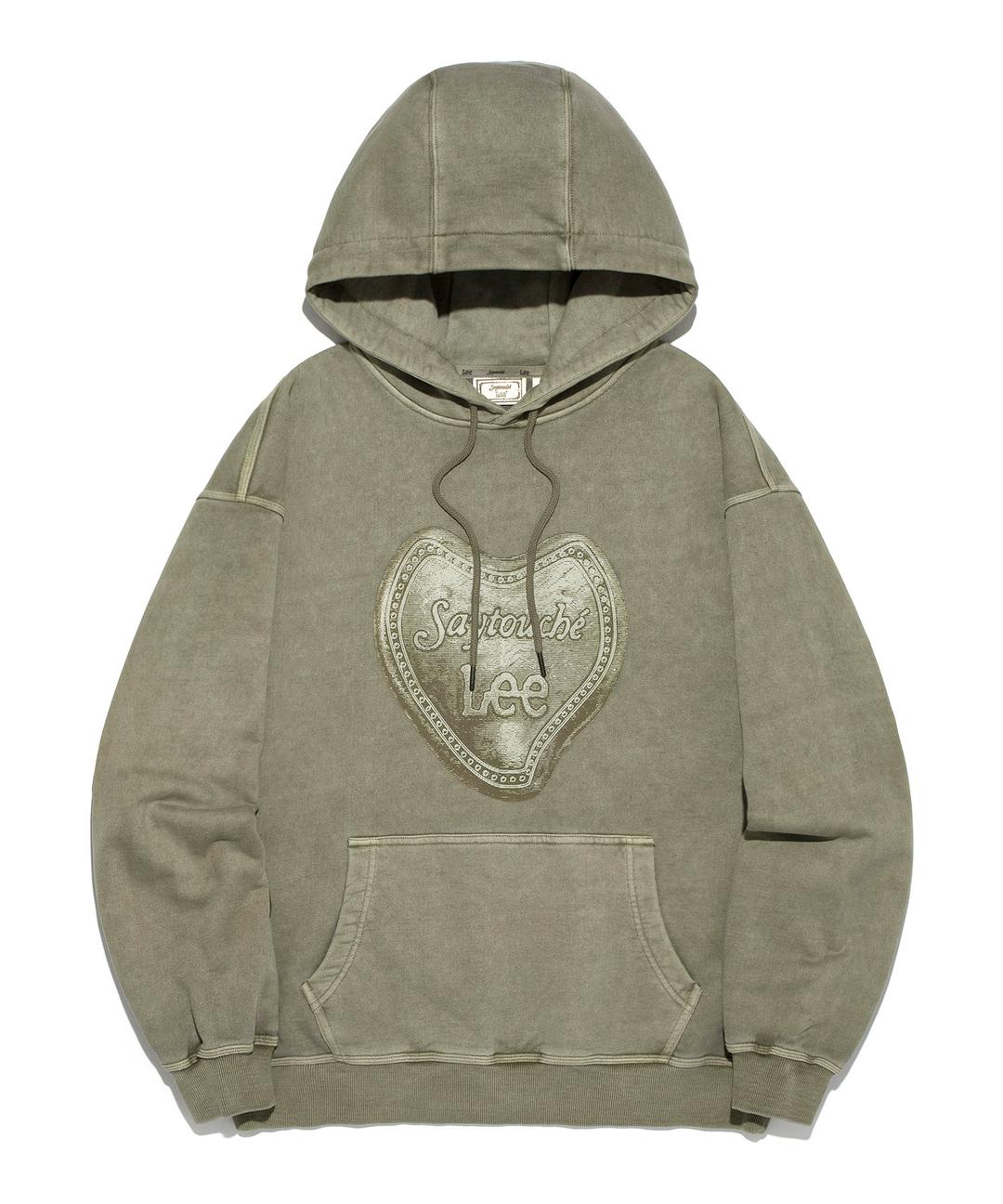 [Lee X Saytouché] 피그먼트 빅 캔톤 그래픽 후드 티셔츠 브라운