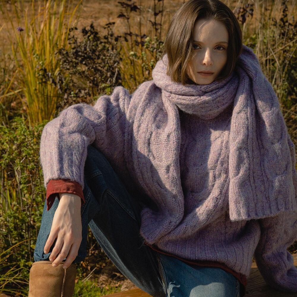 SIKN2053 mohair overfit cable knit_Purple