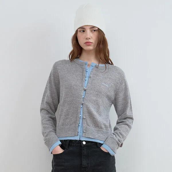 LAYERED KNIT CARDIGAN GY+SK