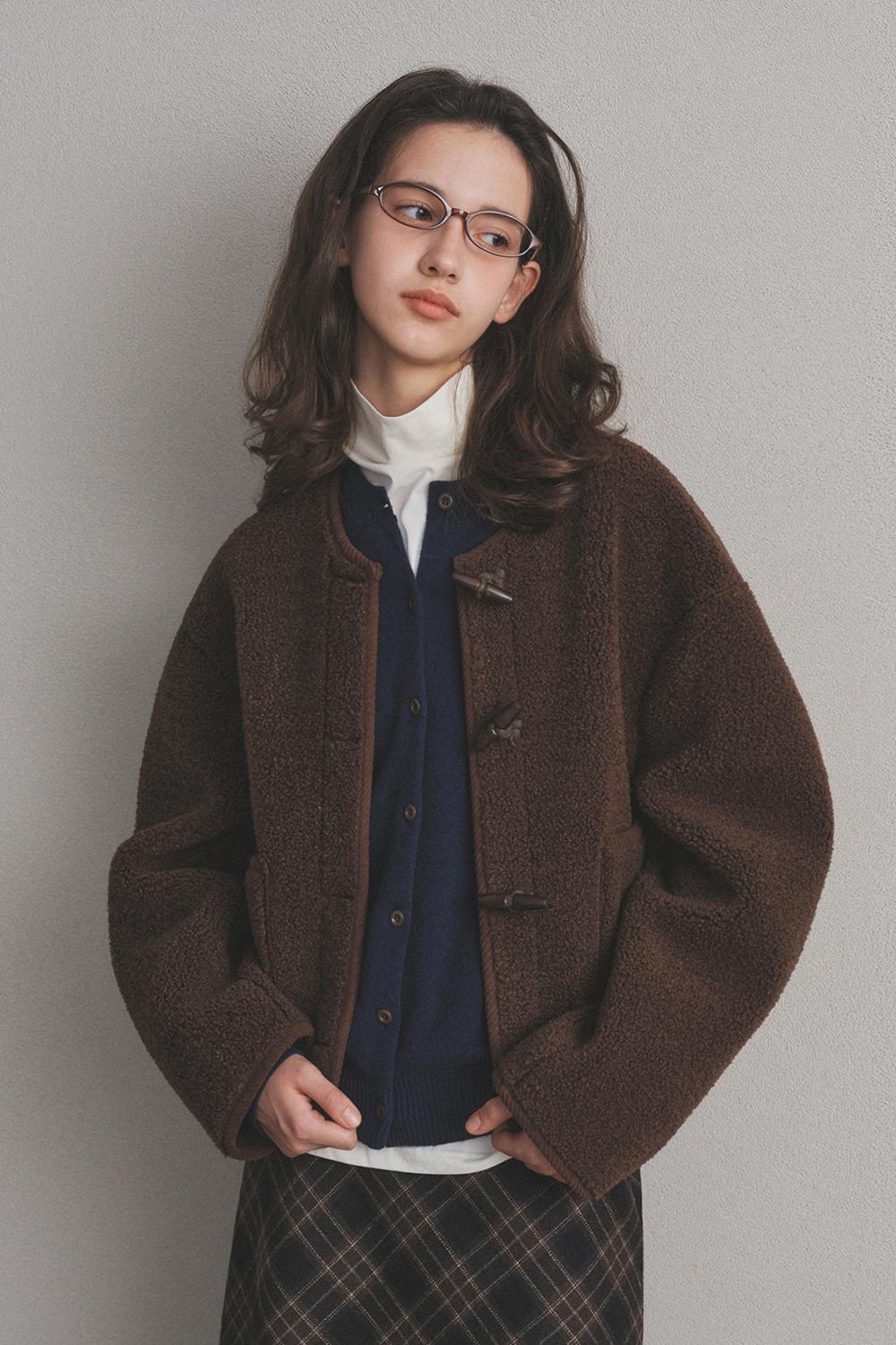 드롭숄더 시어링 더플 숏 자켓_Teddy Brown