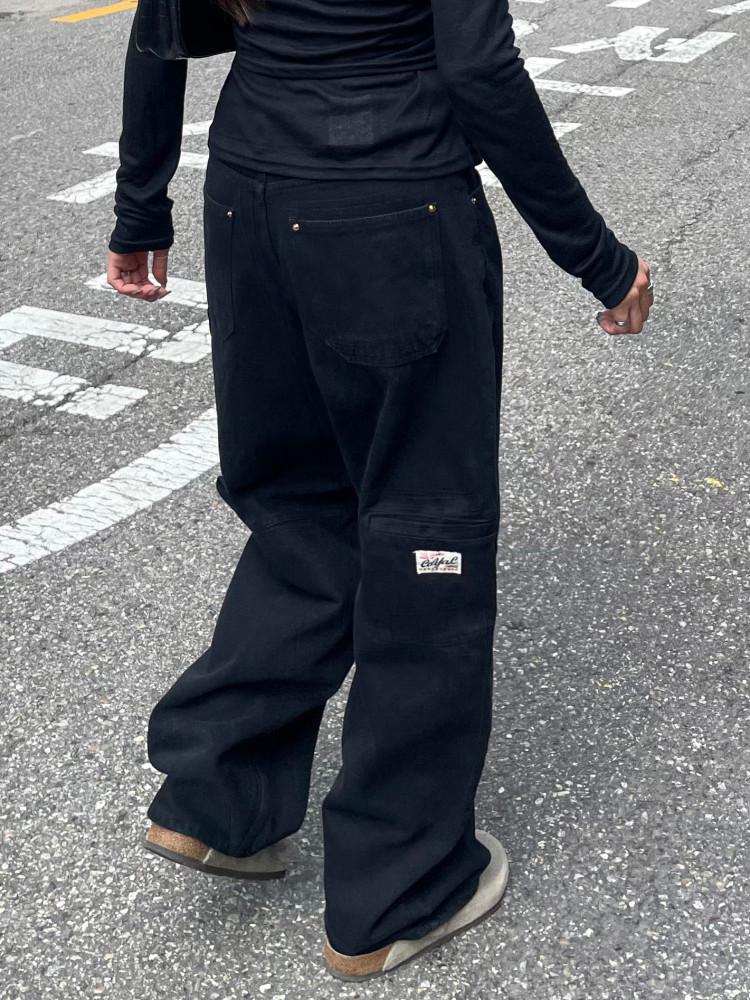 워크 리벳 스트랩 패치 와이드 팬츠