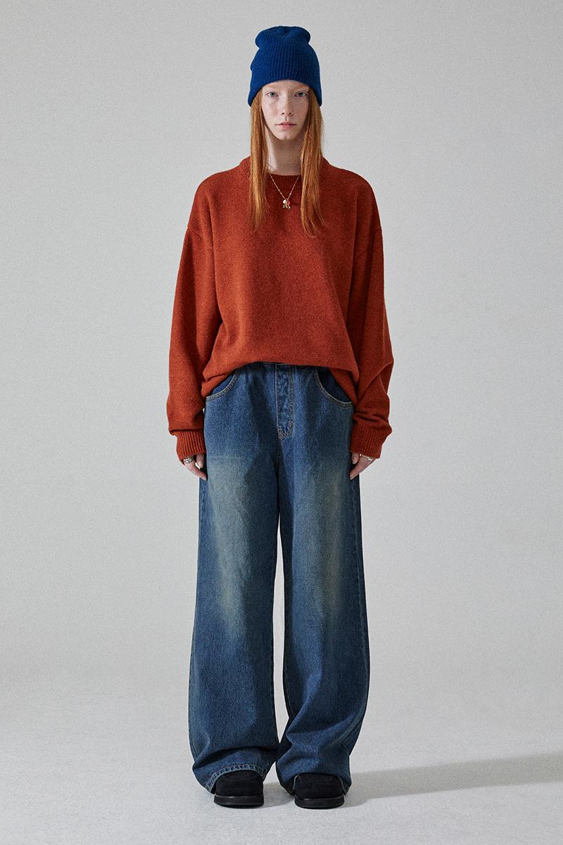 레트로 러프 와이드 밴딩 데님 팬츠 SAND BLUE