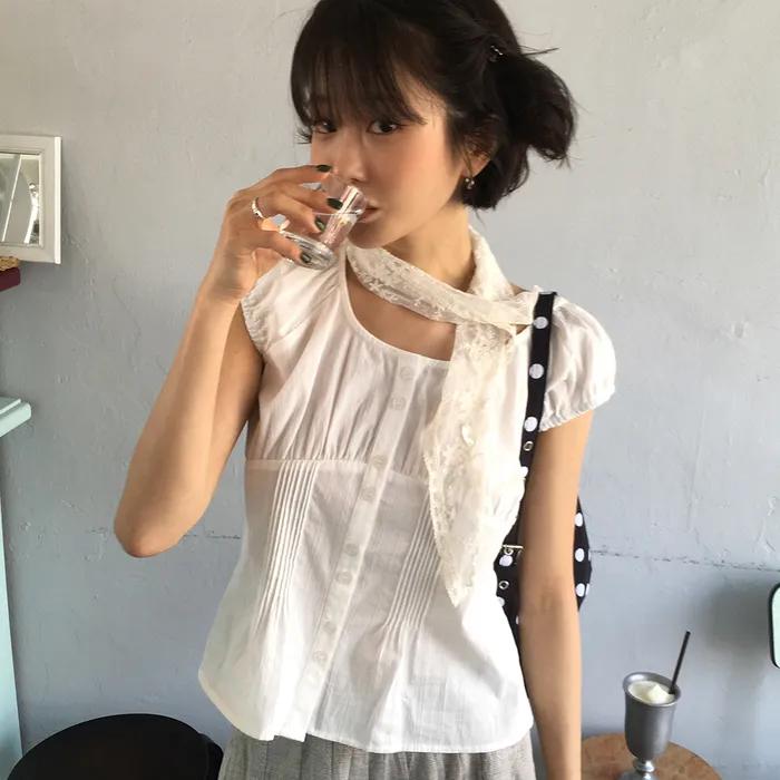 [단독][쁨이 PICK]Ivy Puff Cap Blouse-Ivory