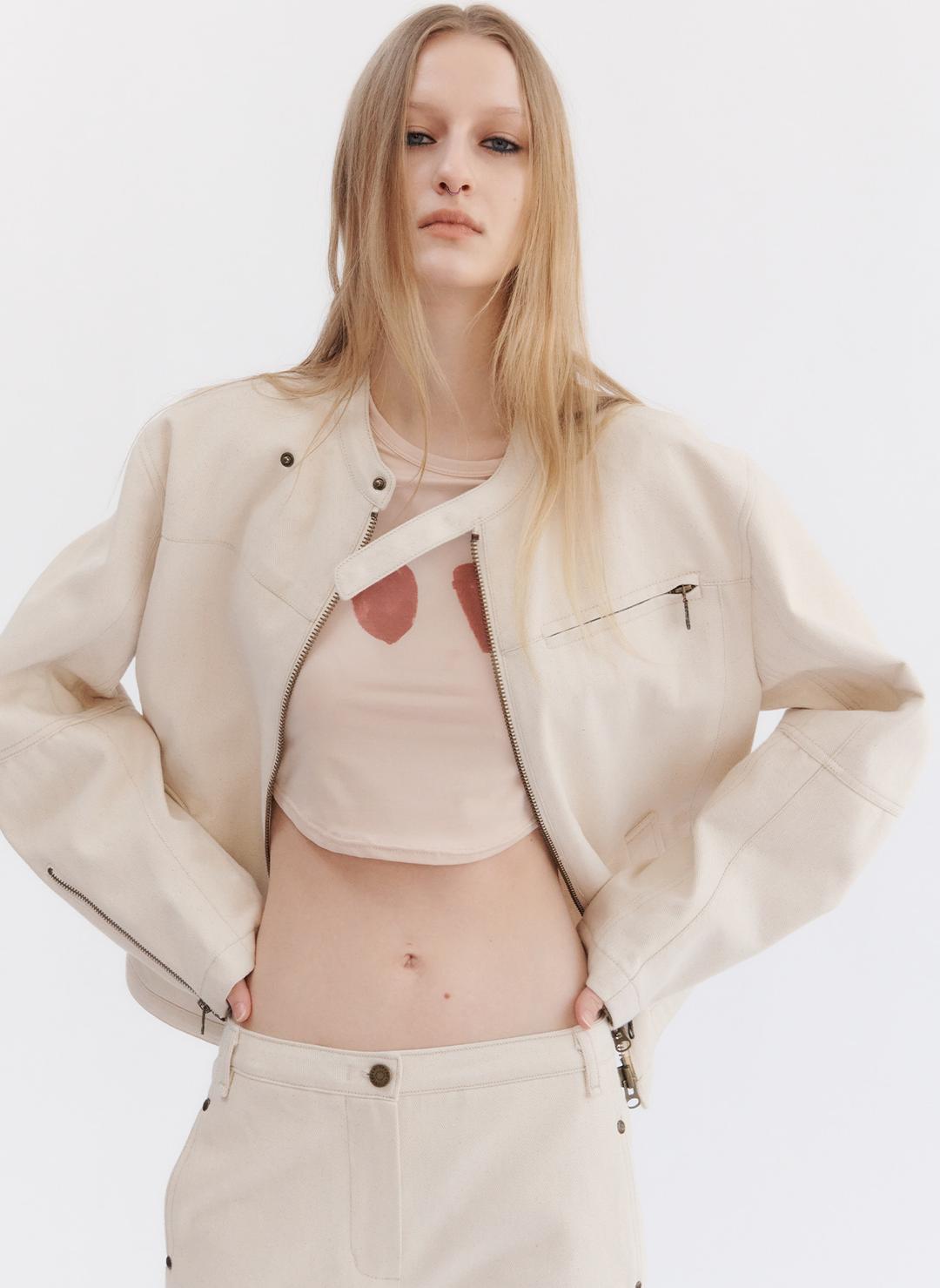 CANVAS BIKER JACKET, IVORY