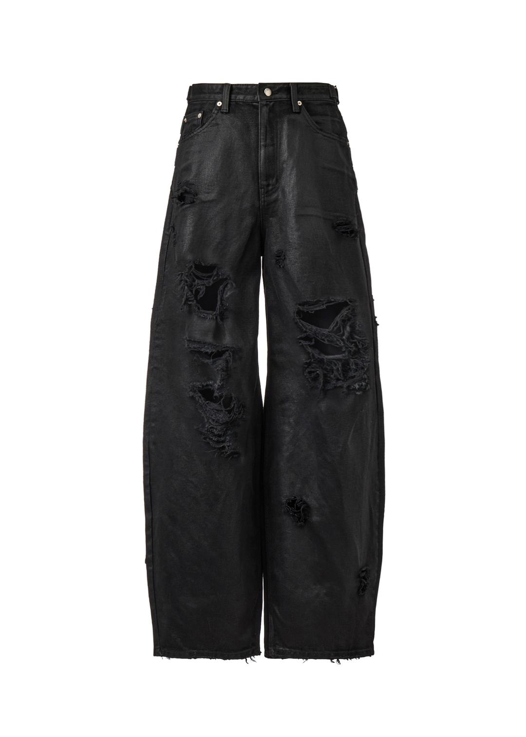 3 layered destroyed jeans - coated black