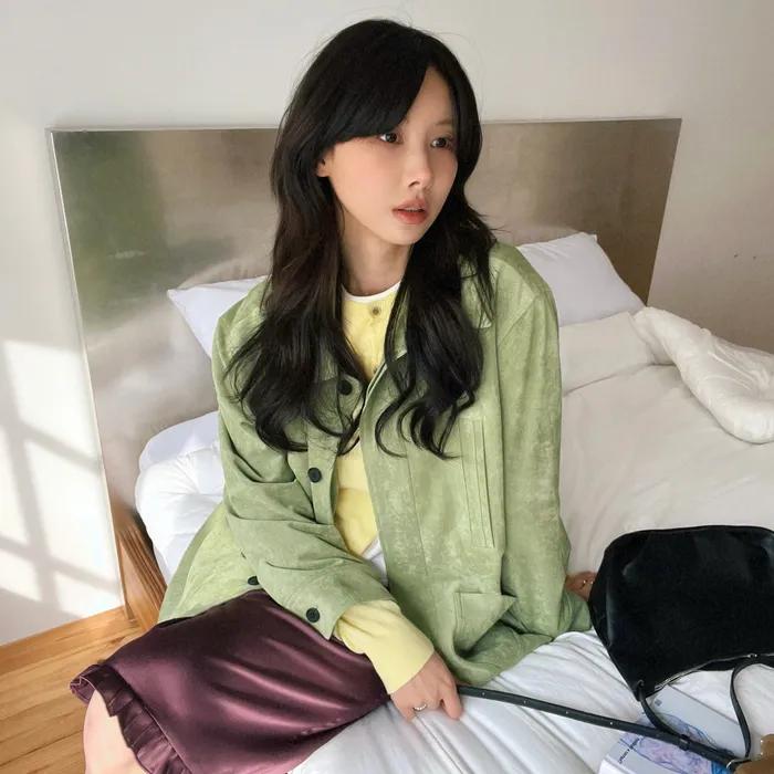 SUEDE SINGLE HALF JACKET_OLIVE