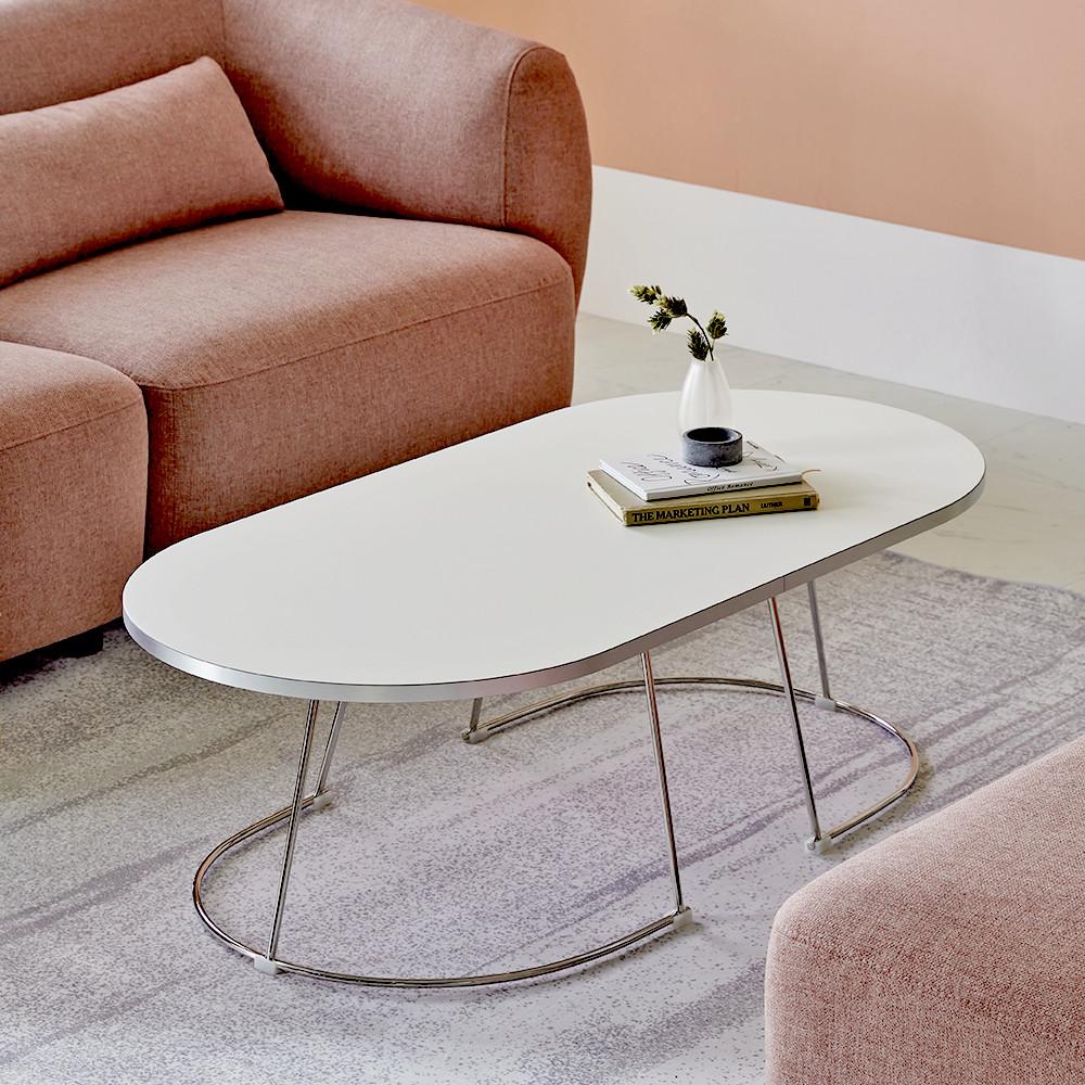 바이더하임 힙슈 HPL 화이트 실버엣지 타원형 원형 소파 거실 테이블