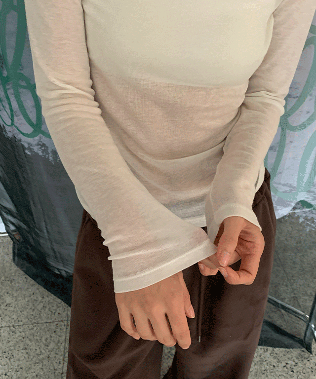 젤리또 시스루 레이어드 울 텐셀 폴라 긴팔 티셔츠 - 3 color