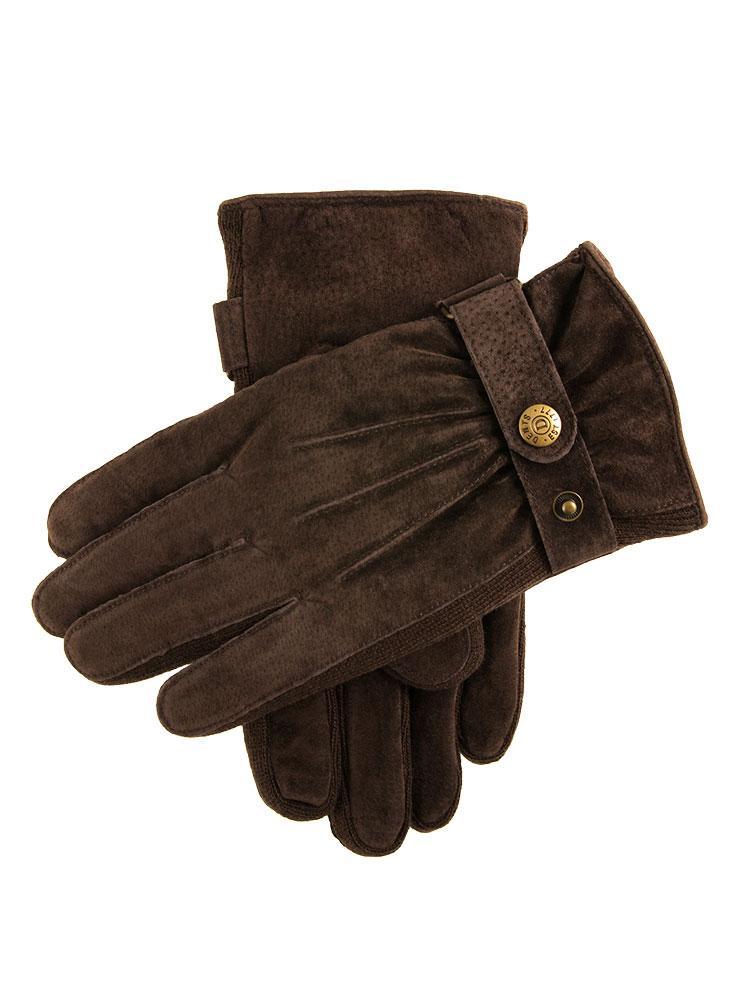 Men's Three-Point Fleece-Lined Suede Gloves - BROWN / L