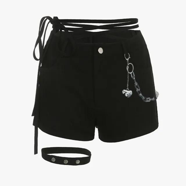 JAS40 허리 스트랩 체인 블랙 숏 팬츠 반바지