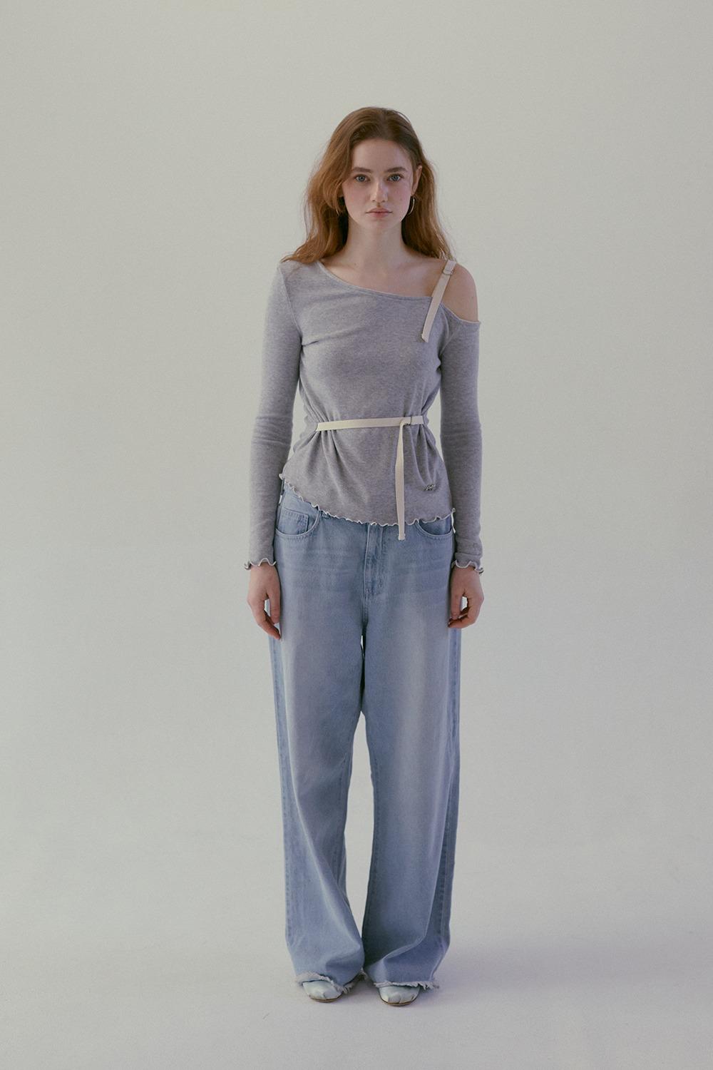FRINGE DETAIL WASHED DENIM PANTS_LIGHT BLUE