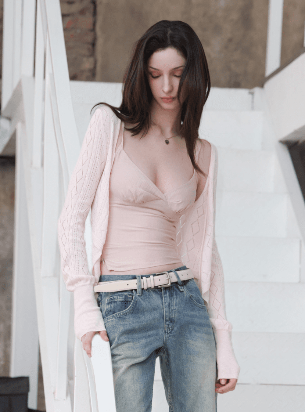 Soft Pink Lilac Ruched Top & Cardigan