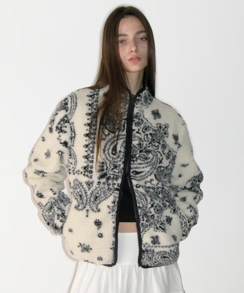 Paisley Fleece Zip-up, IVORY