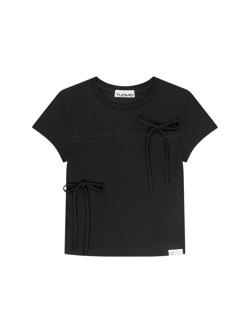 RIBBON LAYERED SHORT SLEEVES [BLACK]