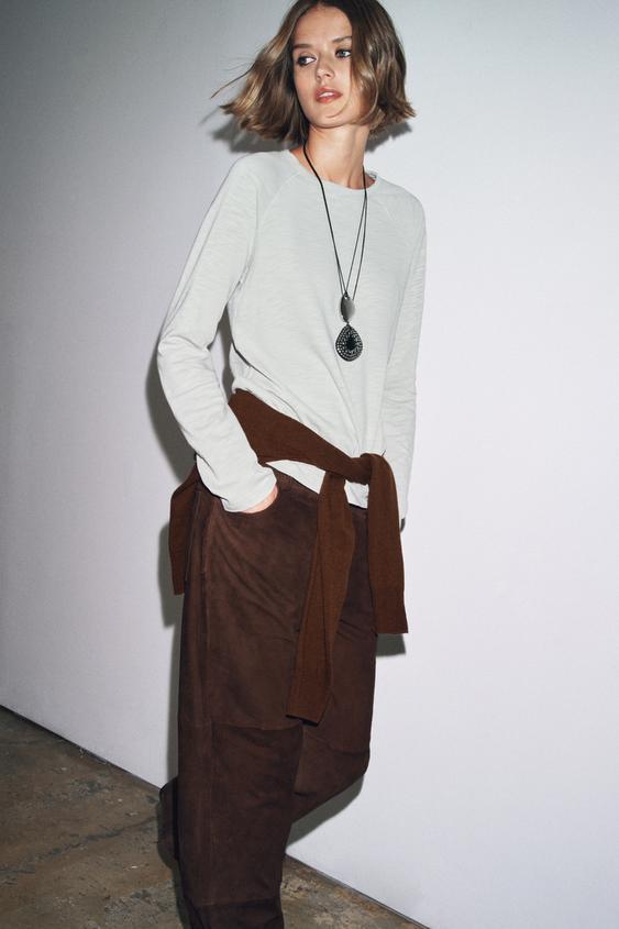 면 래글런 슬리브 티셔츠