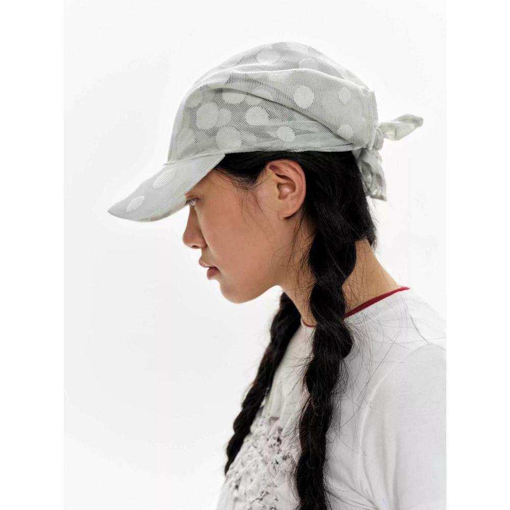 OINIMI 라이트그린 망사 도트 뒤트임 매듭 등산 모자