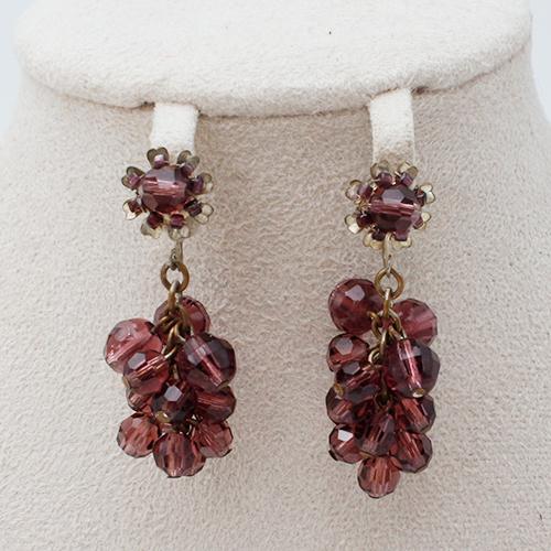 서독 퍼플 라인스톤 비즈 클립이어링