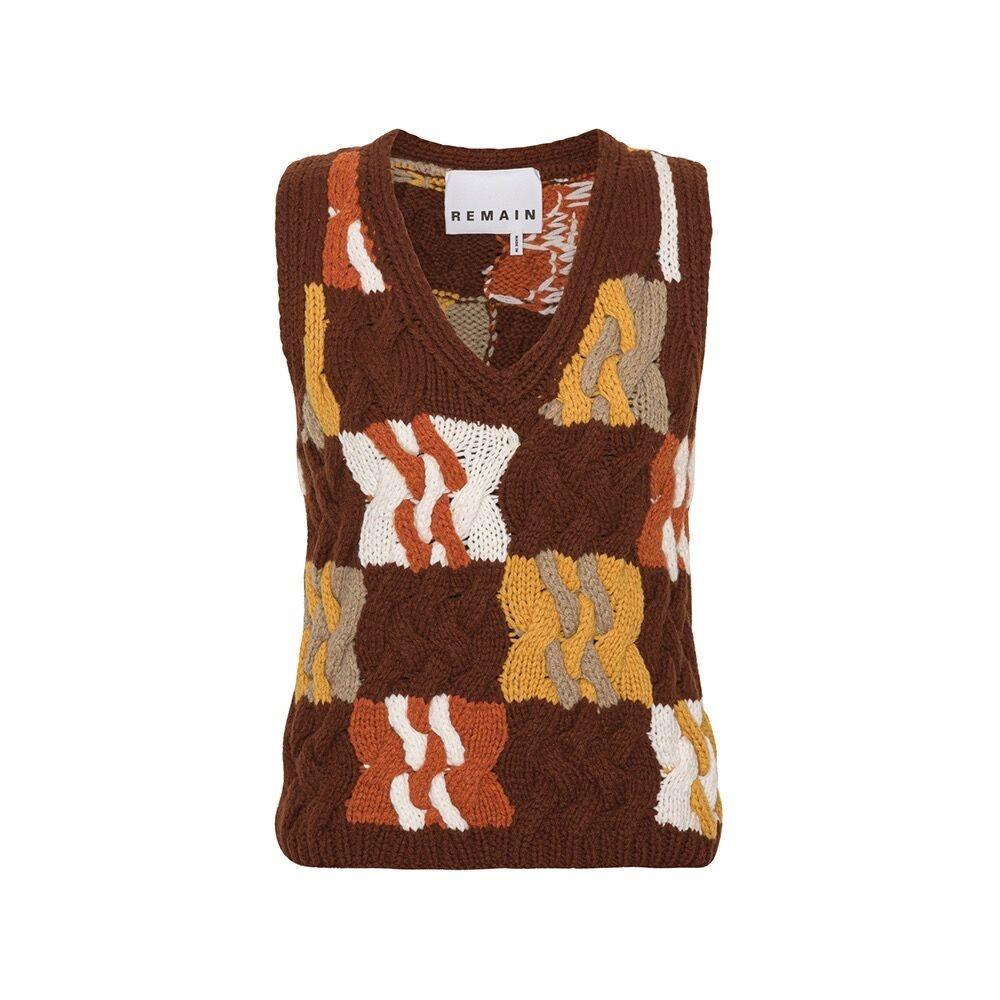 CABLE KNIT VEST (RUM RAISIN COMB)