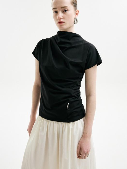 [단독]ASYMMETRIC DRAPE MOCK NECK T-SHIRT_BLACK