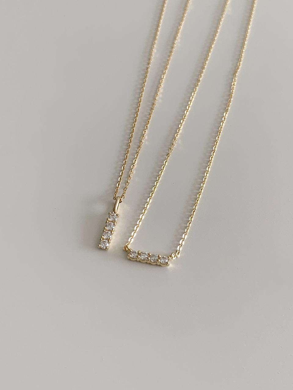 14k 쿼터 큐빅 목걸이-가로형