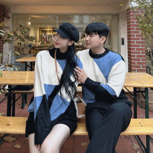 커플시밀러룩 겨울 믹스 캐시미어 앙고라 커플니트 제주도 신혼여행 데이트룩