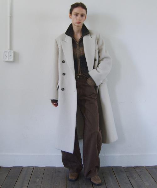 [ALPACA 20%] DOUBLE BREASTED TAILORED COAT - IVORY