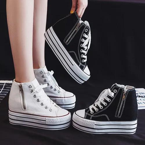 베리슈 캔버스화 9.5cm 하이 로우 2가지 디자인 키높이 스니커즈 운동화 하이탑 스탠딩화 통굽 캔버스