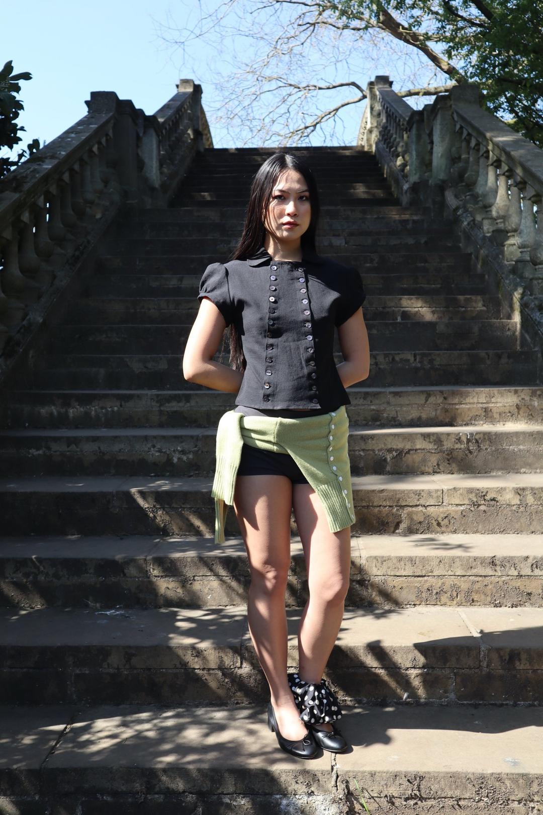 The Poet Puff Sleeve Black Linen (Spring 25) — Caspar The Label