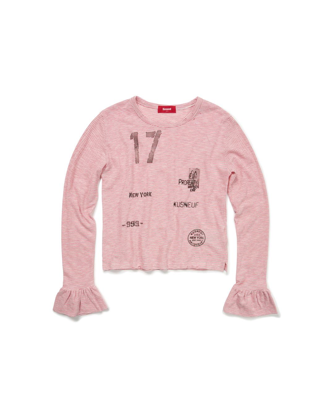 ’STATE:17‘ Printed flare-sleeve stripe shirt [red]