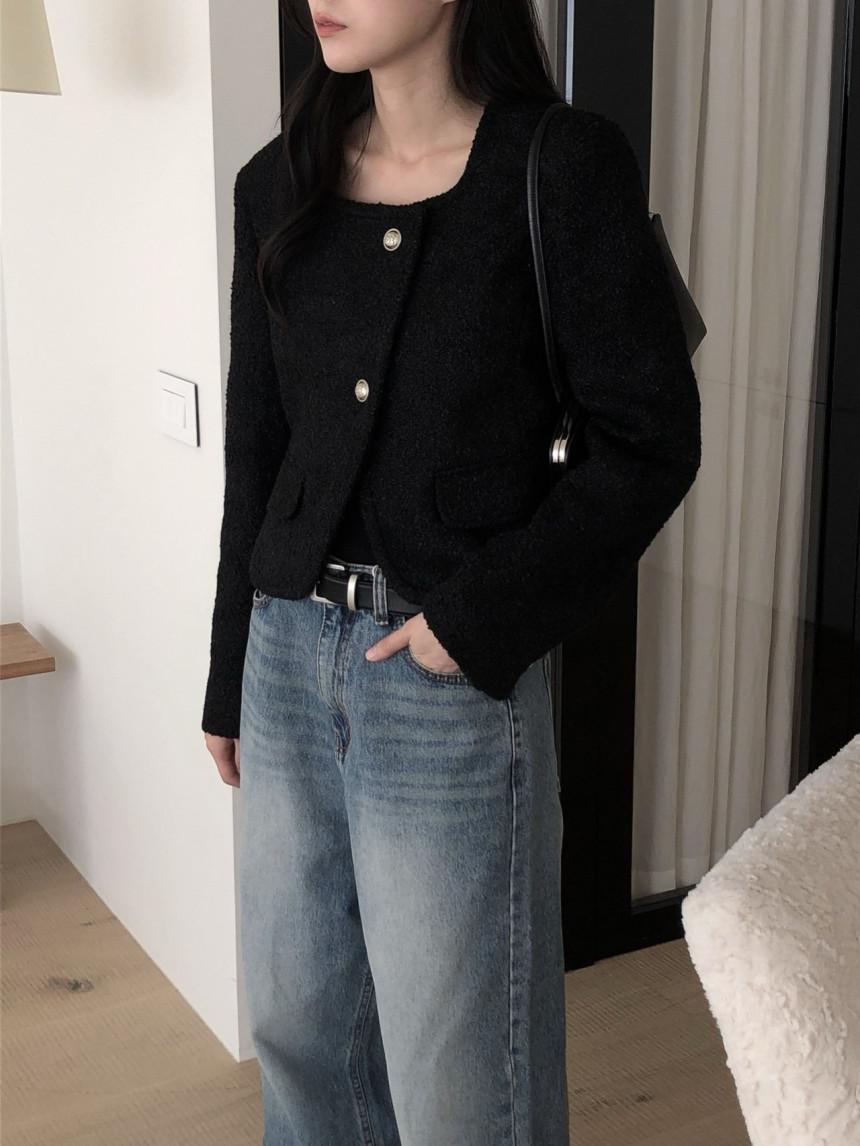 늘품다 르버터 울 부클 스퀘어 트위드 자켓