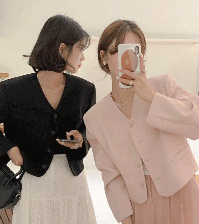 [하객룩] 가을 브이넥 세미 크롭 블레이저 자켓