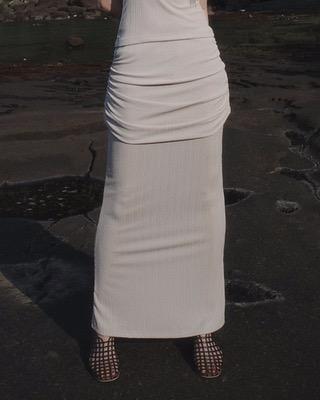[ADELIO, SLOW JOURNEY] sol layered shirring skirt, beige