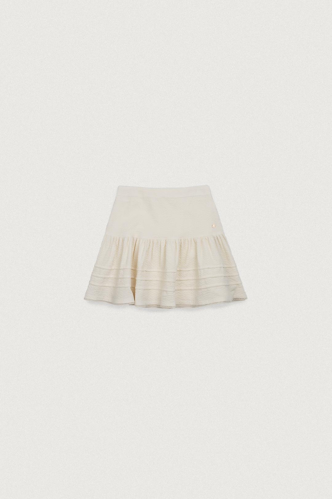 CORDUROY PINTUCK LACE SKIRT [CREAM]