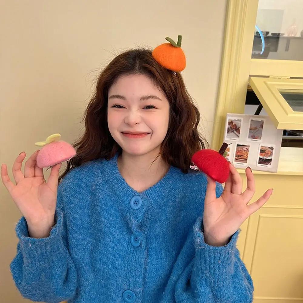 한국 스타일 사랑스러운 과일 헤어 클립, 오렌지 시뮬레이션 음식 머리핀, 복숭아 달콤한 소녀 헤어 클로, 재미있는 일상 다용도 선물